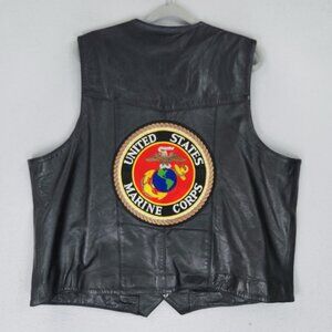 Barneys Leather Vest Mens 54 Black United States Marine Corps Motorcycle Biker